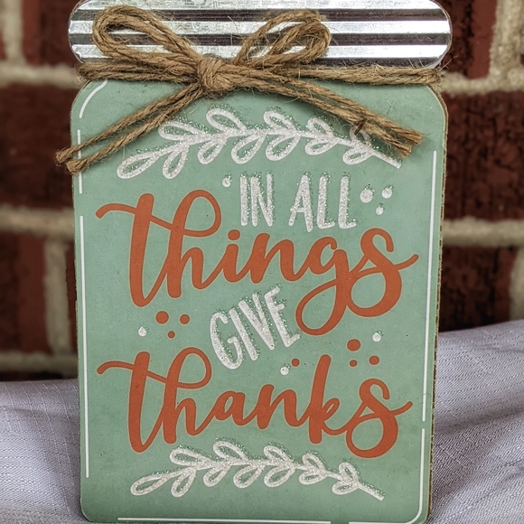 Cute! Fall "Give Thanks" Mason Jar Home Decor Accent - Picture 3 of 10
